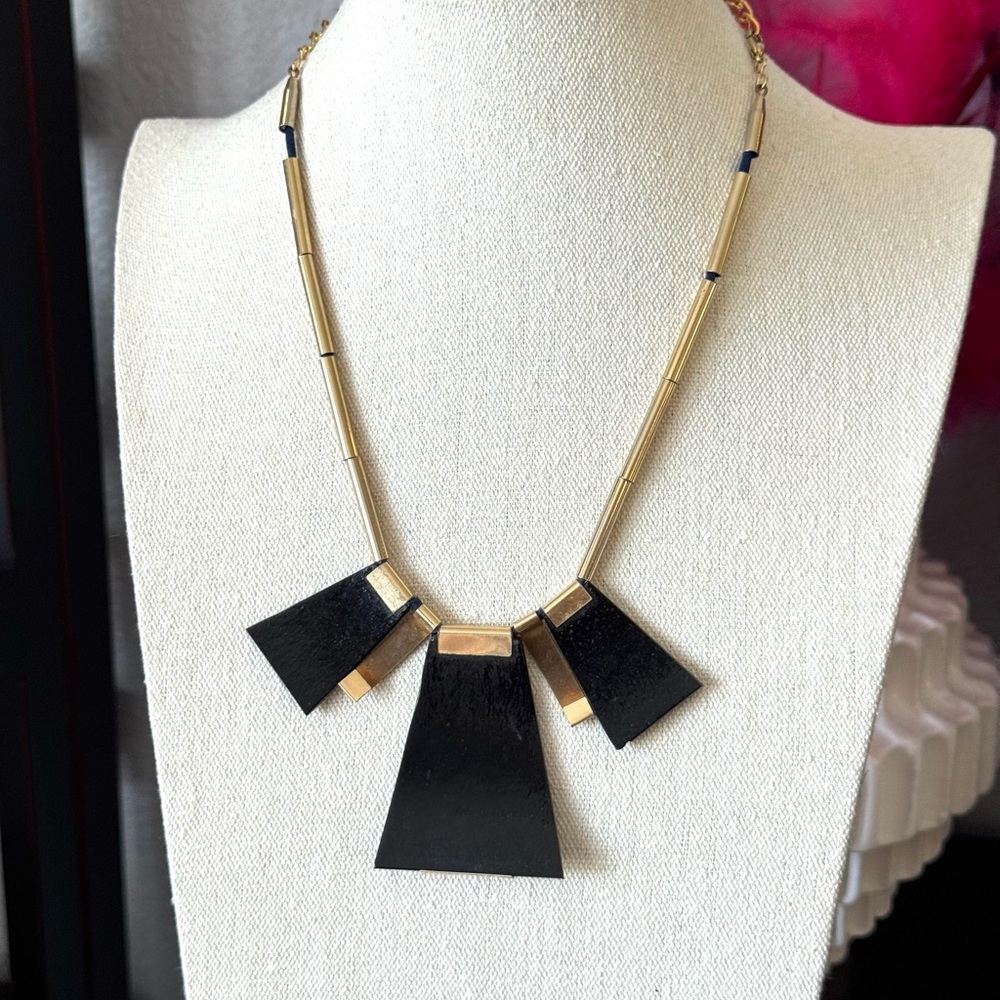 Vintage Dicrotic Glass Blue and Gold Necklace - Picture 8 of 10